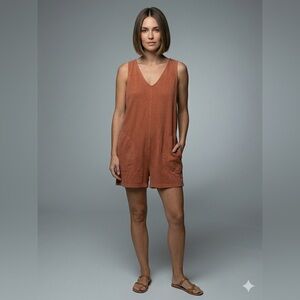 Double Zero Orange V-neck mineral wash romper NWOT